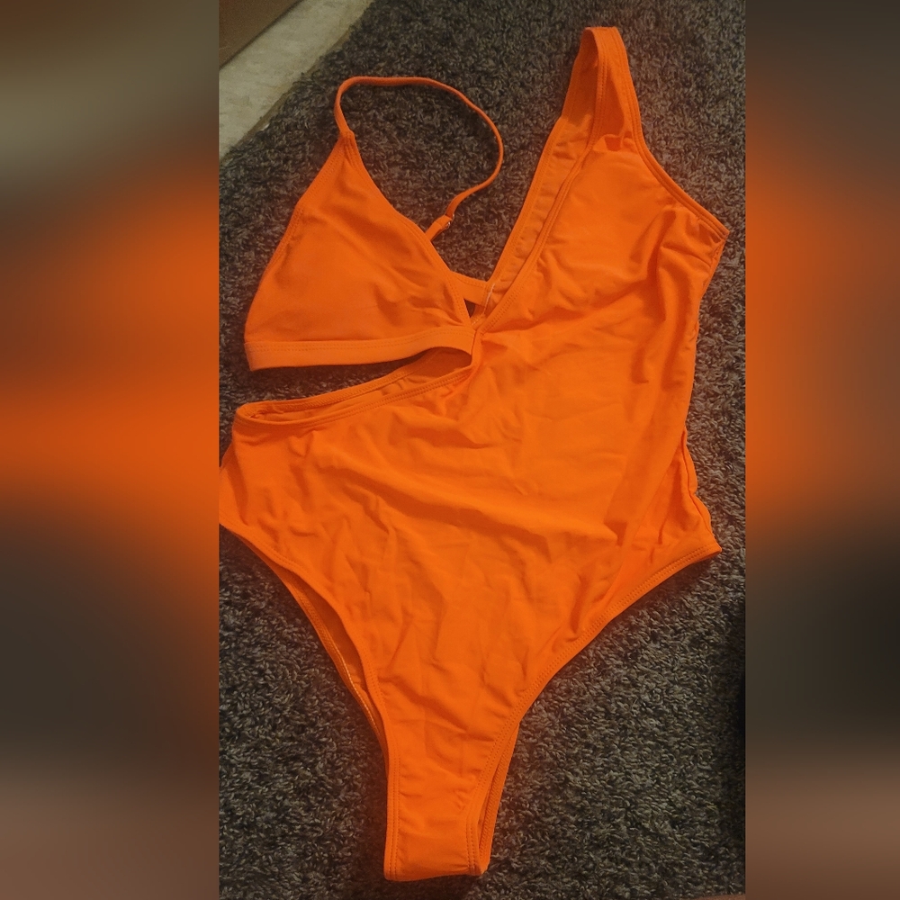 Striking Orange Asymmetrical One-Piece Swimsuit